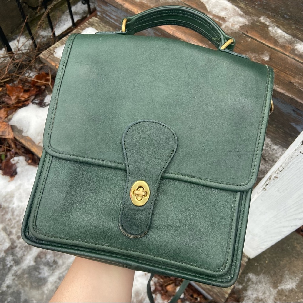 Vintage Coach Bottle Green Leather Station Bag